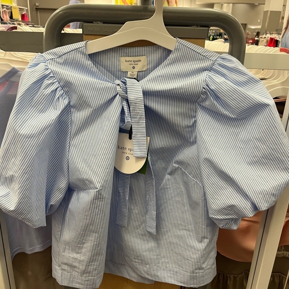 NWT Kate Spade x Target Stripe puff short sleeve blouse top Blue White XS - Picture 6 of 8